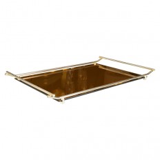 Rectangular polished nickel and amber glass tray